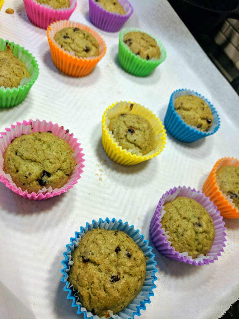 Protein muffins baked in neon silicone cups